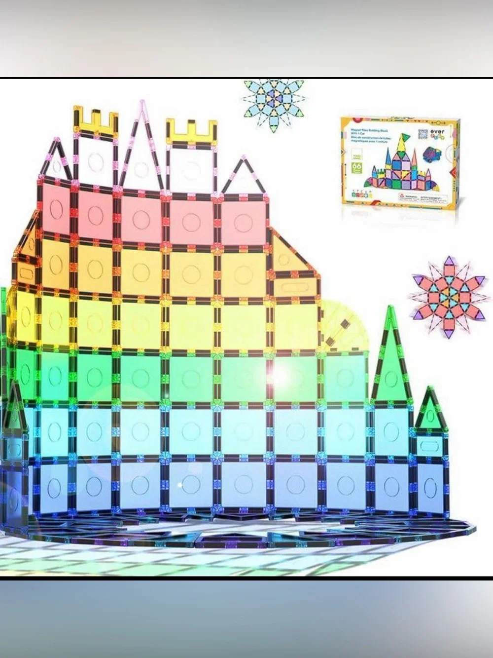 Starshine Magnetic Tiles - 66pcs Multicolor Building Set for Kids